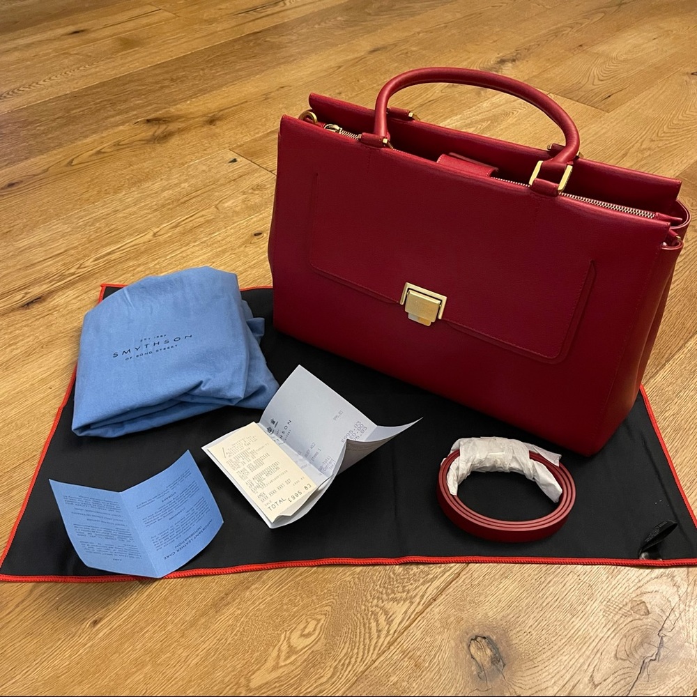 Smythson Red Leather Tote/Briefcase